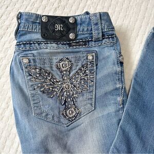Miss Me Womens Size 29 Signature Rise Boot Cut Jeans Embellished Back Pockets